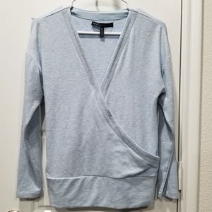 White House Black Market Light Blue Wrap Front Top Sweater Long Sleeve Size XS